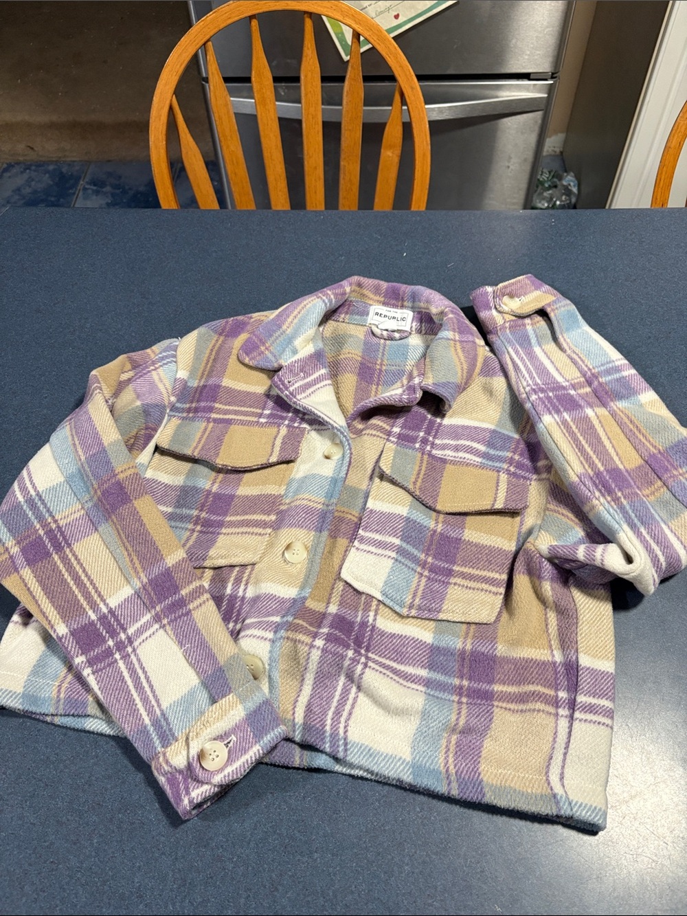 For The Republic Lavender Plaid Shacket with Cream & Tan